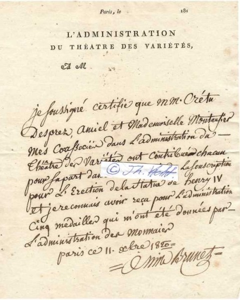 JEAN-JOSEPH MIRA, dit BRUNET (1766-1853) französischer Komödiant, Schauspieler und Theaterregisseur / acteur comique et directeur de théâtre français