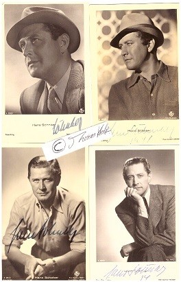 HANS SÖHNKER (1903-81) deutscher Schauspieler, unter anderem in den Filmen Jede Frau hat ein Geheimnis (1934), Der Mustergatte (1937), Frau nach Maß (1940), Ein Mann mit Grundsätzen (1943), Der Engel mit dem Saitenspiel (1944) und Große Freiheit Nr. 7 (1944); Gerechter unter den Völkern