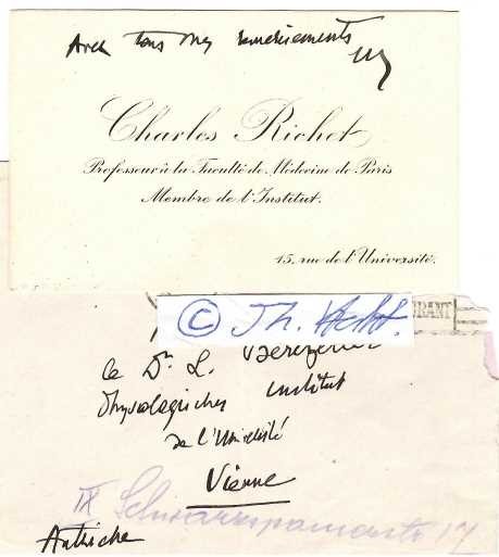 CHARLES RICHET (1850-1935) Professor Dr.med., französischer Mediziner und Physiologe, der 1913 für seine Forschungsarbeit zur Anaphylaxie den Nobelpreis für Medizin erhielt. Präsident der Society for Psychical Research (ab 1905). 1914 wurde er zum Mitglied der Académie des sciences gewählt, deren Vorsitzender er seit 1933 war.