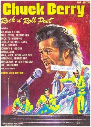 (CHUCK BERRY, 1926-2017, US-amerikanischer Sänger, Gitarrist, Poet, Komponist und ein Pionier des Rock ’n’ Roll.[2] Er wurde 1985 in die Blues Hall of Fame und 1986 ebenso als erstes Mitglied in die Rock and Roll Hall of Fame aufgenommen. )