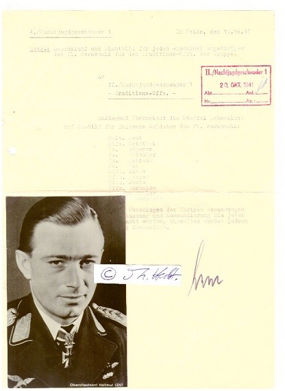 HELMUT LENT (1918-44) dt. Jagdflieger, zuletzt Kommodore des Nachtjagdgeschwaders 3, Nachtjäger-Pilot der Luftwaffe im Zweiten Weltkrieg, Ritterkreuz des Eisernen Kreuzes mit Eichenlaub, Schwertern und Brillanten