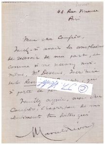 MARCEL PREVOST (1862-1941) französischer Romanautor und Dramatiker, 1909 Académie française. 1899 bis 1900 und 1903 bis 1906 war Prévost Vorsitzender der Autorenvereinigung Société des gens de lettres; von 1922 bis 1939 leitete er die Zeitschrift Revue de France.