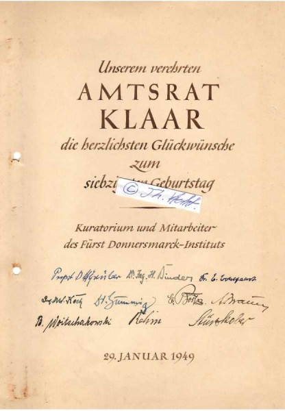 FÜRST DONNERSMARCK-INSTITUT 1949, Dr.Ing. Hermann Binder 1. Geschäftsführer