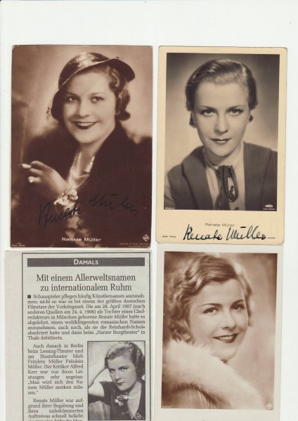 RENATE MÜLLER (1906-37 SM) früh verstorbene deutsche Sängerin und Schauspielerin, u.a. Liebling der Götter (1930), Die Privatsekretärin (1931), Über Viktor und Viktoria (1933) und Allotria (1936)